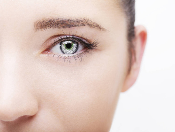 Belo olhar perspicaz olho de mulher cinza
 - Foto, Imagem