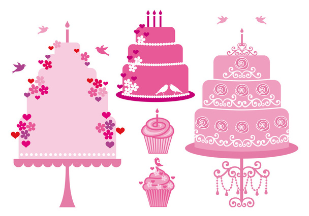 Gâteaux de mariage et d'anniversaire, vecteur
 - Vecteur, image