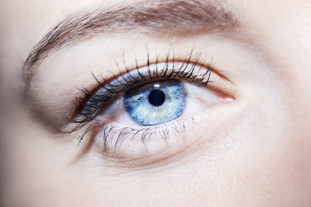 Beautiful insightful look blue woman's eyes - 写真・画像