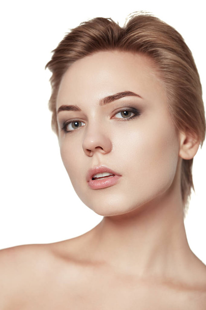 close up portrait beauty short hair makeup isolated white - Foto, immagini