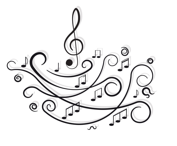 Musical notes. Ornament with swirls on white background. - Vetor, Imagem