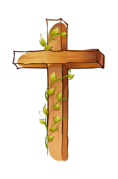 Cruz de madera y plantas
 - Vector, Imagen