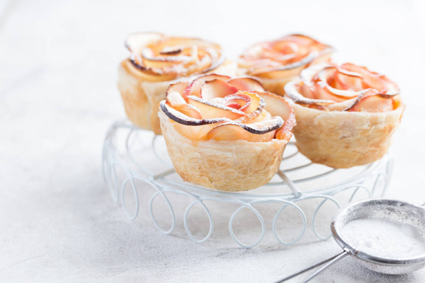 delicious apple roses puff pastry cakes - Photo, Image