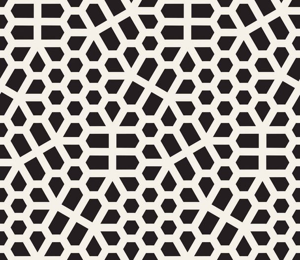Vector Seamless Black And White Irregular Hexagon Grid Geometric Pattern - Wektor, obraz