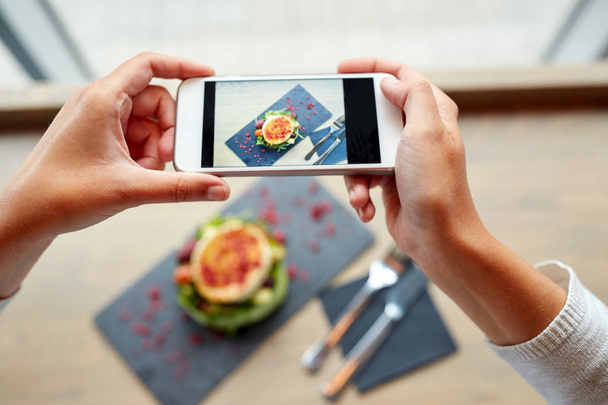 hands with smartphone photographing food - Fotoğraf, Görsel