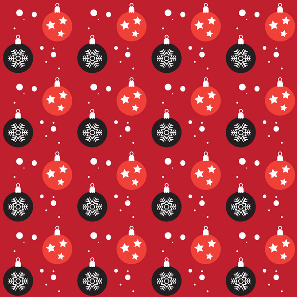 Karácsonyi labdák és hópelyhek varrat nélküli mintát. Vektoros illusztráció kellemes karácsonyi ünnepeket és boldog új évet üdvözlő kártya. Téli üdülési dekoráció. 2017 varrat nélküli mintát, tapéta, sablon, kártyák - Vektor, kép