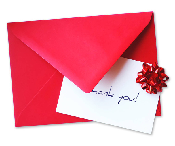 Красный конверт с поздравительной открыткой
, - Фото, изображение