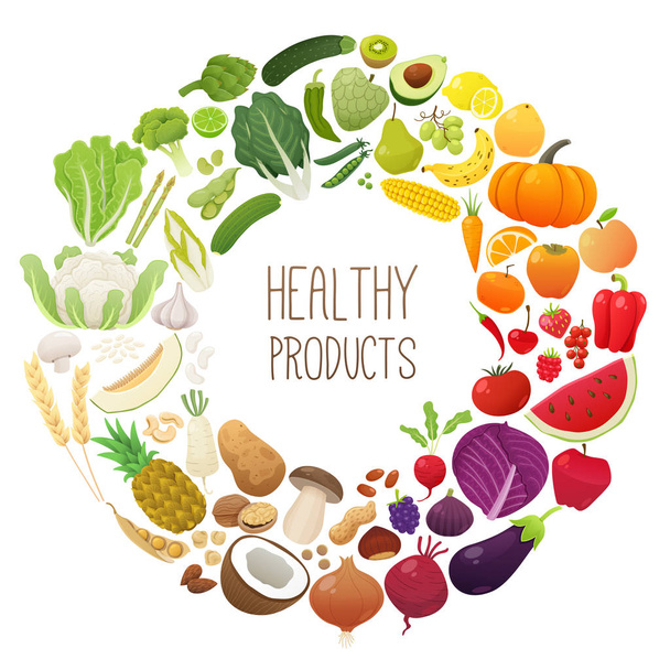 Isolated fruits and vegetables chromatic wheel - Vector, Image