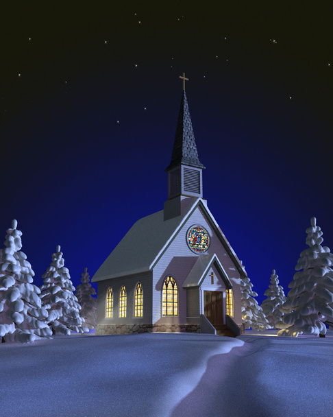 クリスマスの雪の教会 - 写真・画像