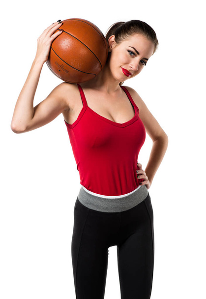 Mujer bastante deporte jugando baloncesto
 - Foto, Imagen
