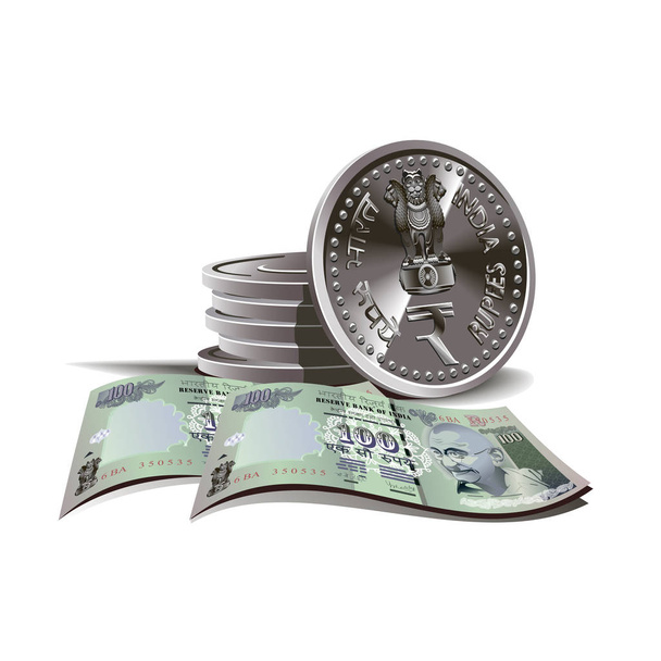 Пакет индийских рупий и монет
  - Вектор,изображение