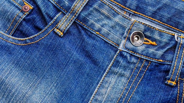 topview metal studs of blue jeans with pockets - Photo, Image