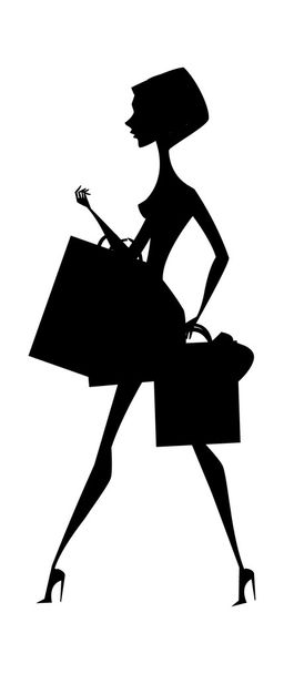 Sziluettjét egy nő megy a shopping - Vektor, kép
