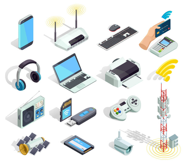Wireless Technology Devices Isometric Icons Set - Vector, Image