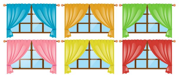 Windows with different color curtains - Vector, Image