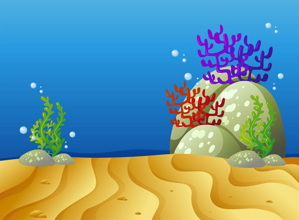 Underwater scene with coral reef and sand - Vector, Image
