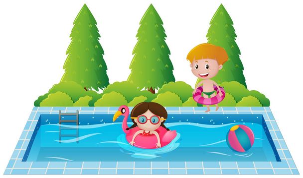 Kids playing in the swimming pool - Vector, Image