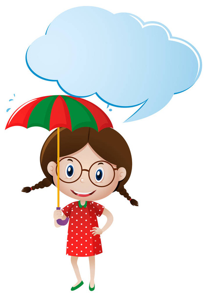 Προτύπου φούσκα ομιλία με κοπέλα που κρατά ομπρέλα - Διάνυσμα, εικόνα
