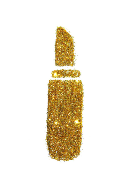 Goldglitzernder Lippenstift oder Lippenbalsam funkeln auf weißem Hintergrund. kann für Modeausgaben, Webseiten, Zeitschriften, Werbung usw. verwendet werden. - Foto, Bild