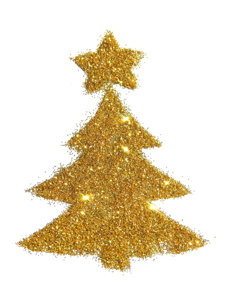 Árbol de Navidad abstracto con la estrella del brillo dorado, elemento de diseño festivo, icono
 - Foto, Imagen