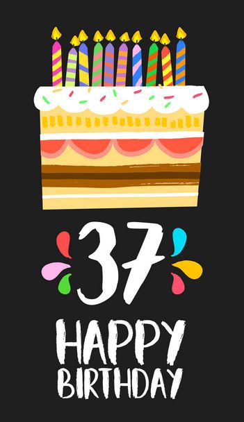幸せな誕生日カード 37 37 年ケーキ - ベクター画像