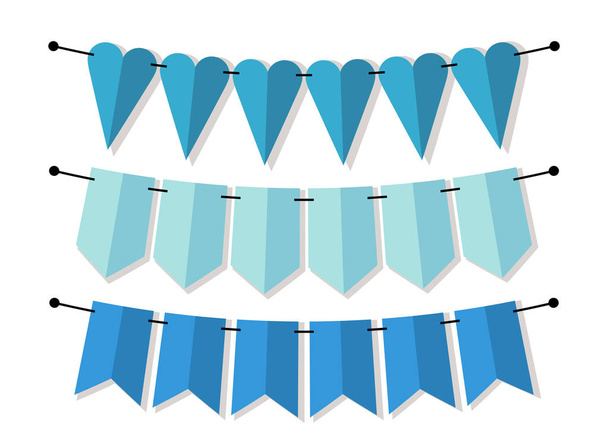 bunting flags and hearts in form of garlands - Vector, imagen