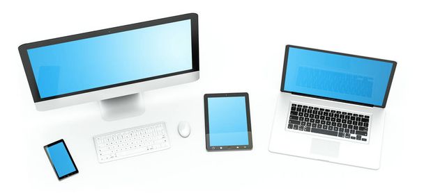 Сучасний комп'ютерний ноутбук мобільний телефон і планшет 3D рендерингу
 - Фото, зображення