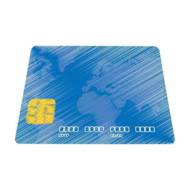 hand draw blue credit card pay bank transaction color - Vector, Image