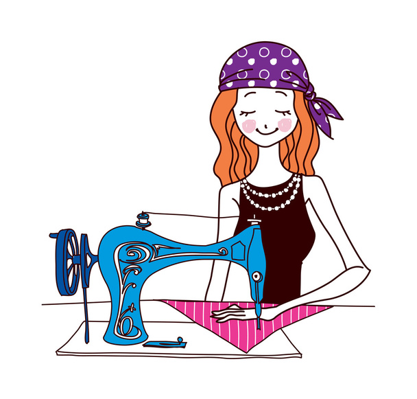Woman sews - Vector, Image