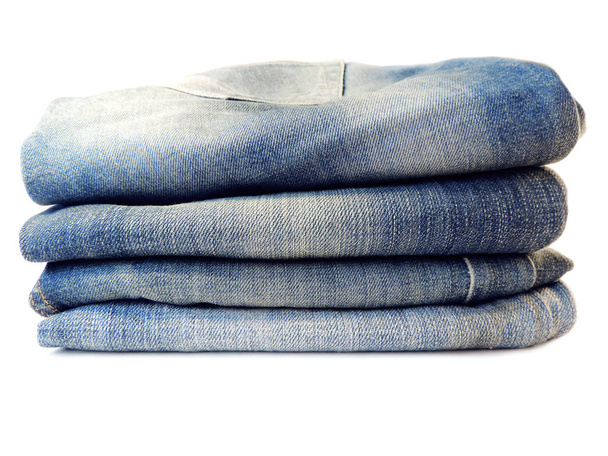 Blue jeans, stack of jeans - 写真・画像