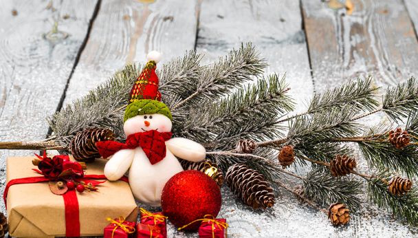 Christmas Decoration Over Wooden Background - Photo, Image