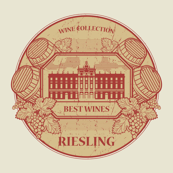 Carimbo ou rótulo com o texto Melhor coleção de vinhos, Riesling
 - Vetor, Imagem
