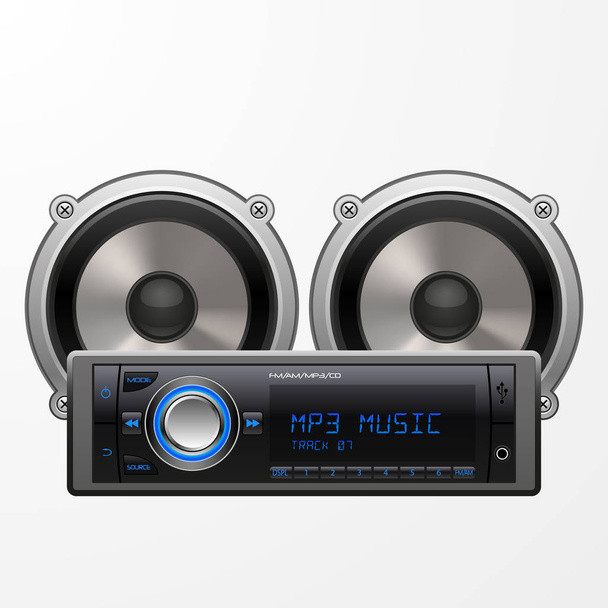Realistic Car Audio Player and Speakers. Vector illustration - Vecteur, image