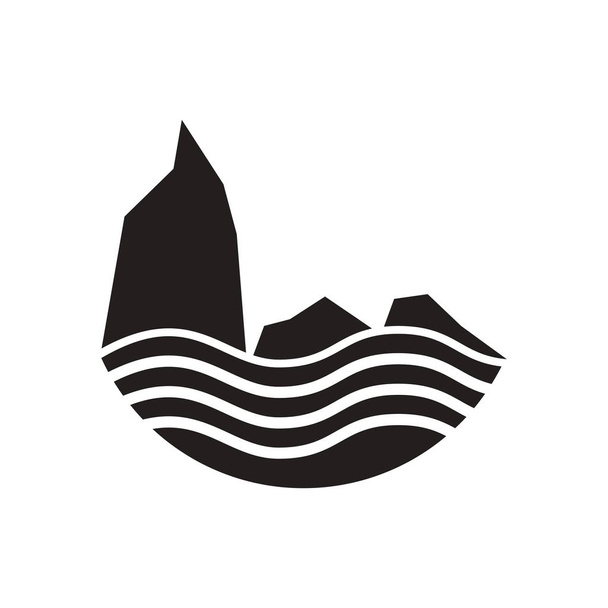 Icono plano en blanco y negro rocas y el mar
 - Vector, imagen