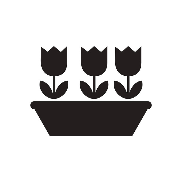Flat icon in black and white netherlands tulips - Vector, Image