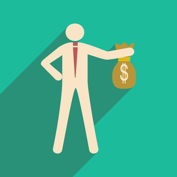 Modern flat icon with shadow man with bag of money - Vector, Image