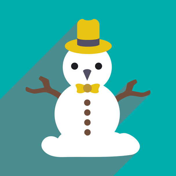 platte pictogram met lange schaduw christmas snowman - Vector, afbeelding