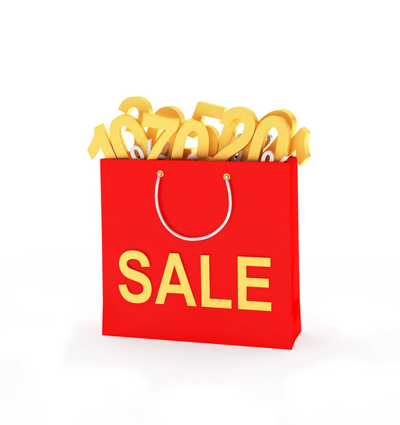 Bolso de compras rojo con venta de texto lleno de descuentos porcentuales diferentes de oro
  - Foto, imagen
