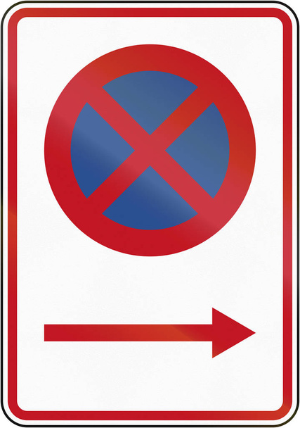 Nieuw-Zeeland verkeersbord Rp-1.1: No stoppen in richting pescribe - Foto, afbeelding