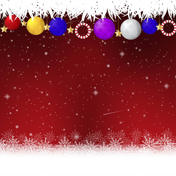 red christmas background with white snowflakes vector illustration - Vector, imagen