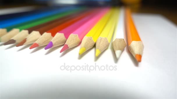 Colored pencils on white background, closeup, HD - Footage, Video