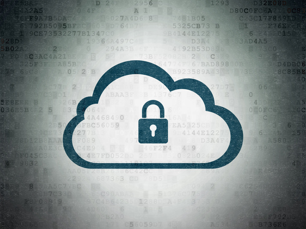 Cloud computing concept: Cloud With Padlock on Digital Data Paper background - Photo, Image