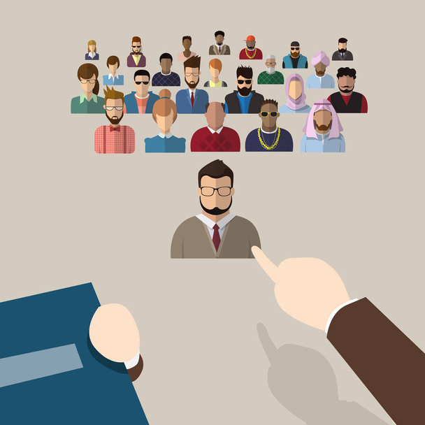 Recruitment Hand Point Finger Picking Business Person Candidate People Group - Vector, Image