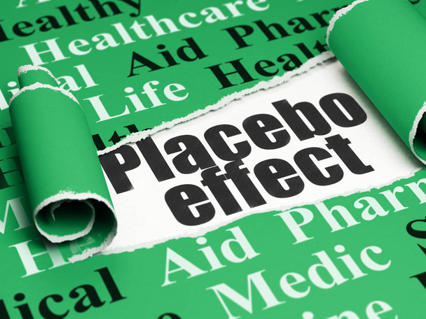 Concept de soins de santé : texte noir Placebo Effect under the piece of torn paper
 - Photo, image