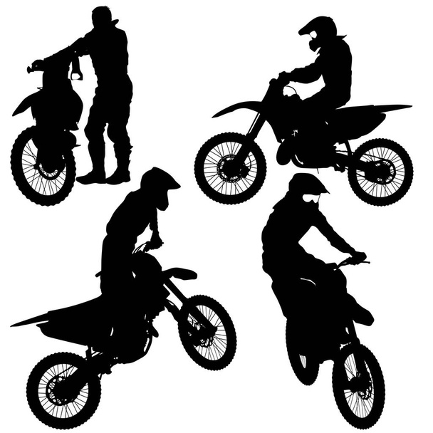 Sada biker motocross siluety, vektorové ilustrace - Vektor, obrázek