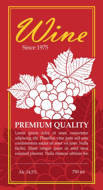背景が赤、白ブドウ、ゴールデン枠でワインのボトルをベクトル ラベル - ベクター画像