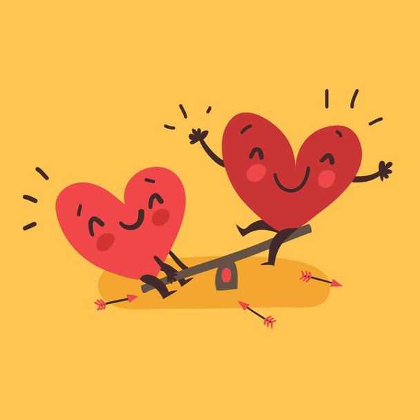 Couple in love. Two happy hearts swinging - Vector, Image