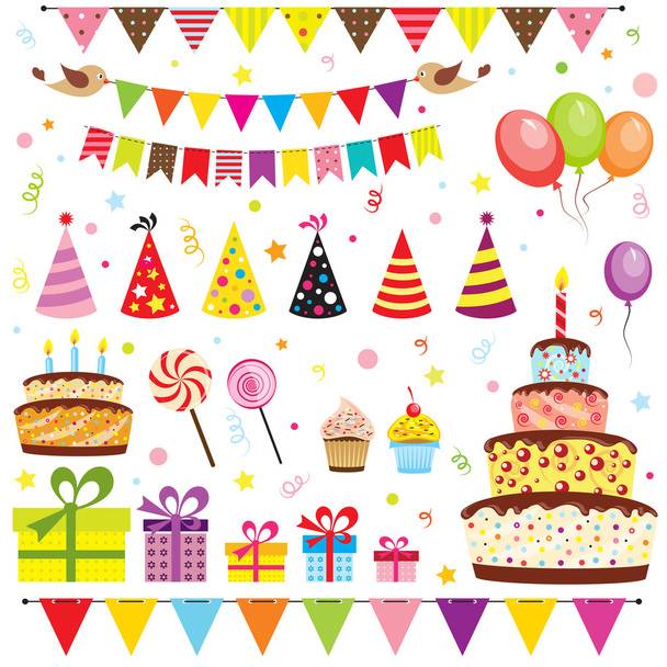 Set of birthday party elements - Vector, Image