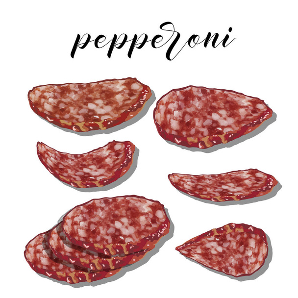 pepperoni with slices on a colourful background. Vector - Vector, Image