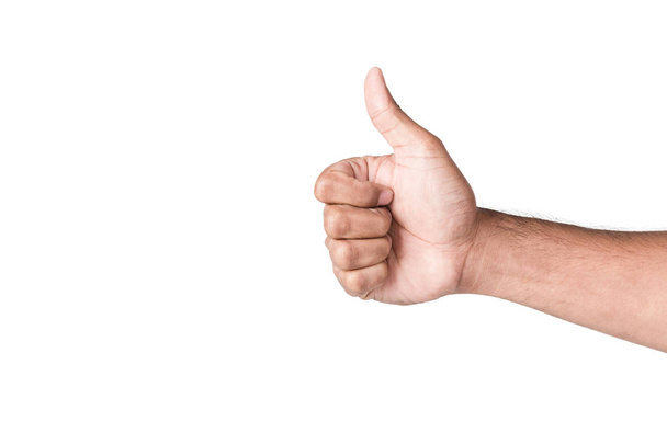 Hand make good thumbs up isolated on white - Foto, Bild